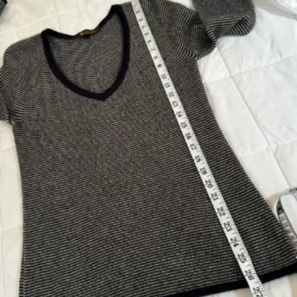 Loro Piana Navy Striped 100% Cashmere V Neck Sweater - Picture 6 of 6